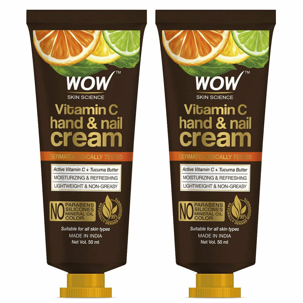 WOW Skin Science Vitamin C Hand & Nail Cream - Moisturizing & Refreshing - Lightweight & Non-Greasy - Quick Absorb - For All Skin Types