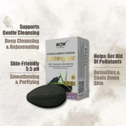 WOW Skin Science Activated Bamboo Charcoal Bathing Bar - With Bamboo Charcoal Powder - Pack Of 3
