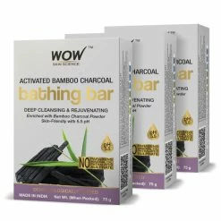 WOW Skin Science Activated Bamboo Charcoal Bathing Bar - With Bamboo Charcoal Powder - Pack Of 3
