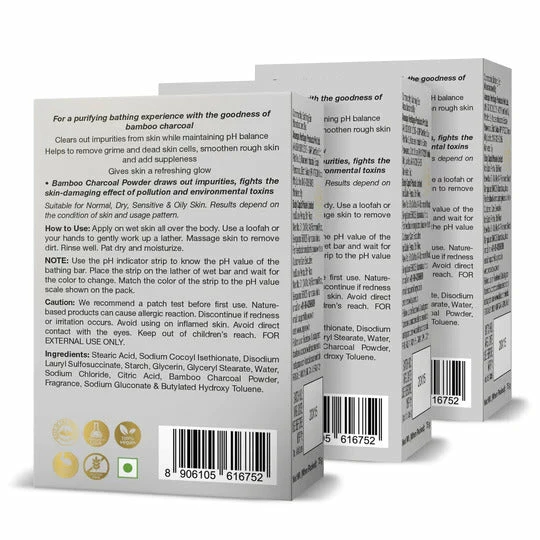 WOW Skin Science Activated Bamboo Charcoal Bathing Bar - With Bamboo Charcoal Powder - Pack Of 3