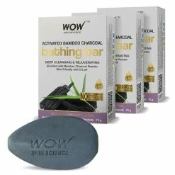 WOW Skin Science Activated Bamboo Charcoal Bathing Bar - With Bamboo Charcoal Powder - Pack Of 3