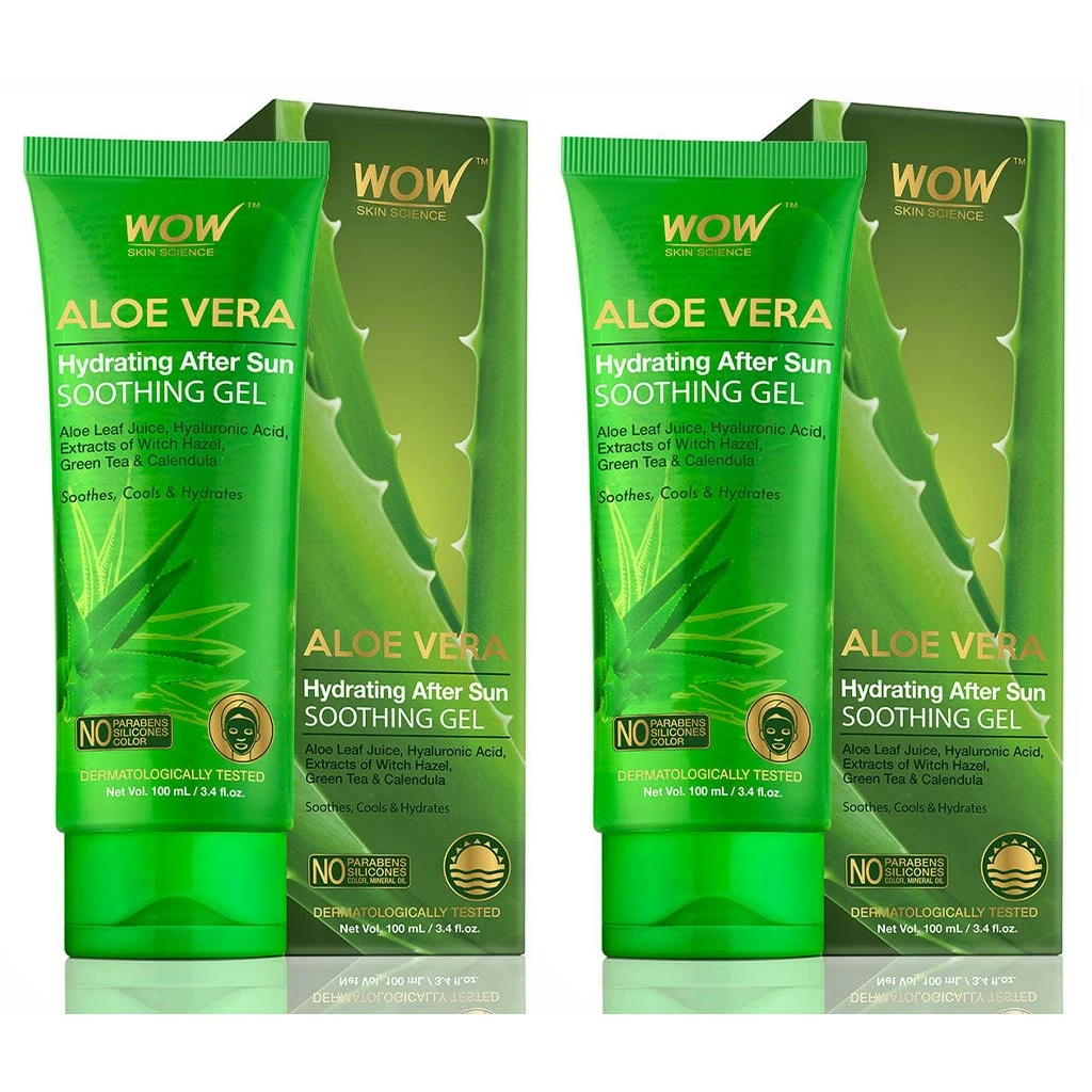 WOW Skin Science Aloe Vera With Hyaluronic Acid, Witch Hazel Extract, Green Tea & Calendula Hydrating After Sun Soothing Gel - No Parabens, Silicones & Color