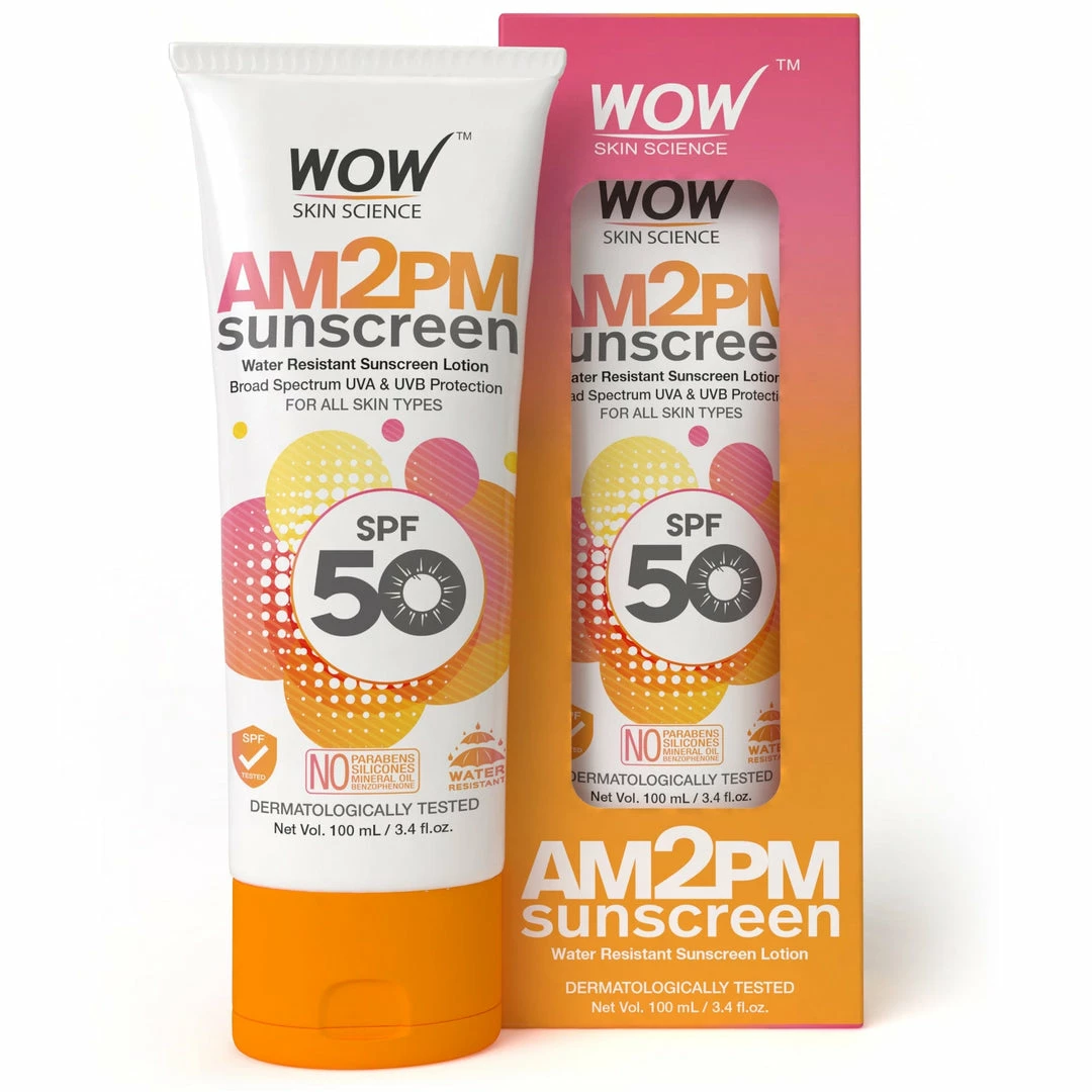 WOW Skin Science AM2PM SPF50 Water Resistant No Parabens & Mineral Oil Sunscreen Lotion - 100 Ml