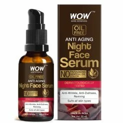 WOW Skin Science Anti Aging Night Face Serum - OIL FREE - Anti Wrinkle, Anti Dullness, Reviving - No Parabens, Silicones & Color - 50 Ml
