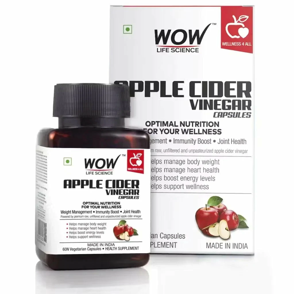 WOW Life Science Apple Cider Vinegar Capsules 500 Mg - 60 Capsules Nutrition