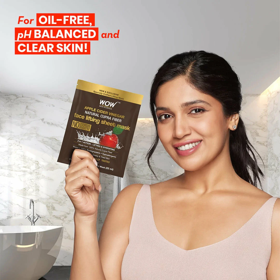 WOW Skin Science Apple Cider Vinegar 2 In 1 Face Lifting Sheet Mask - Controls Oil And Balances PH Level