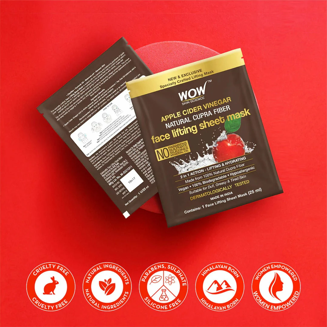 WOW Skin Science Apple Cider Vinegar 2 In 1 Face Lifting Sheet Mask - Controls Oil And Balances PH Level