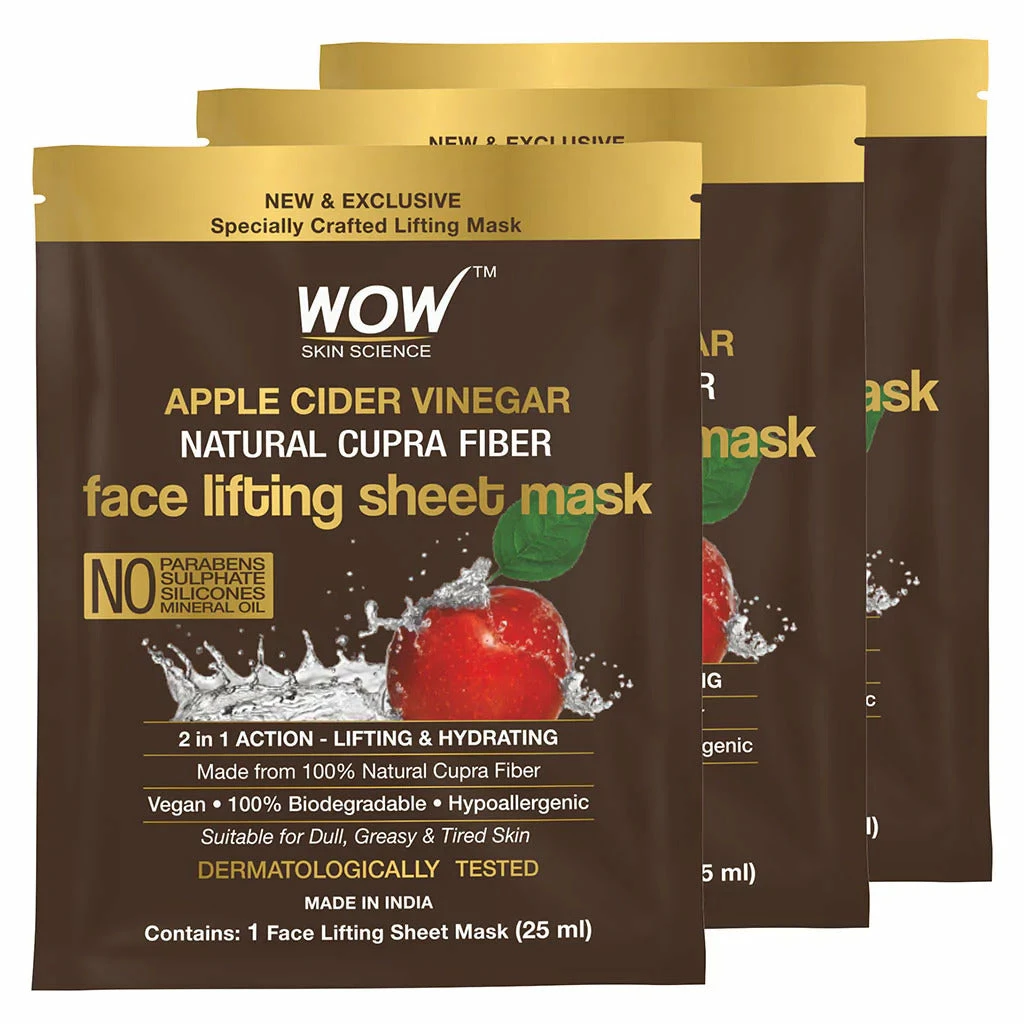 WOW Skin Science Apple Cider Vinegar 2 In 1 Face Lifting Sheet Mask - Controls Oil And Balances PH Level