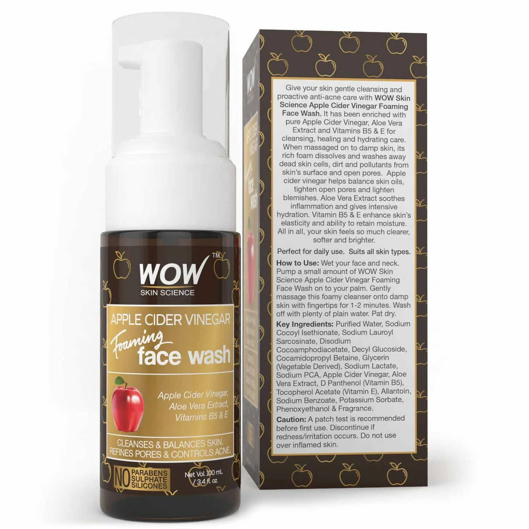 WOW Skin Science Apple Cider Vinegar No Parabens, Sulphate & Silicone Foaming Face Wash - 100 Ml