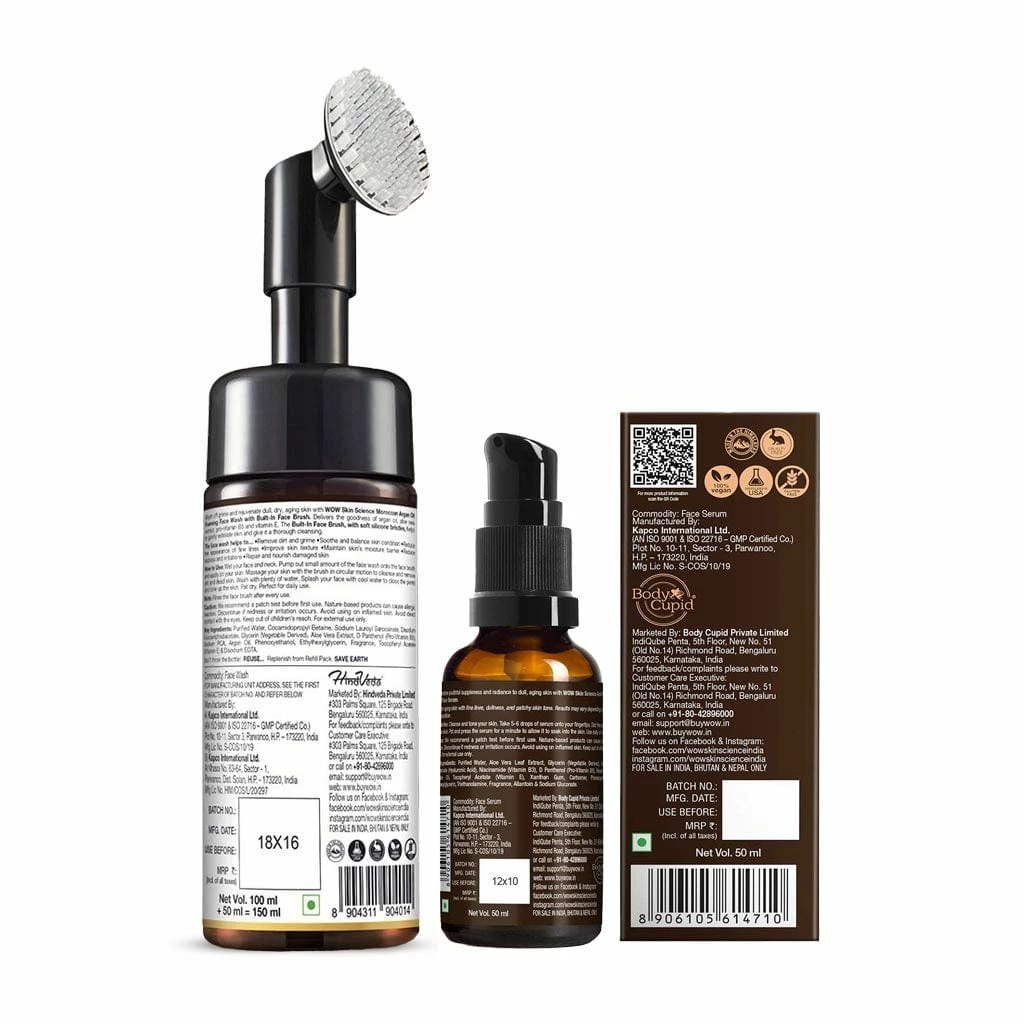 WOW Skin Science Moroccan Argan Oil Foaming Face Wash + Anti Aging Night Face Serum - Net Vol 200 Ml