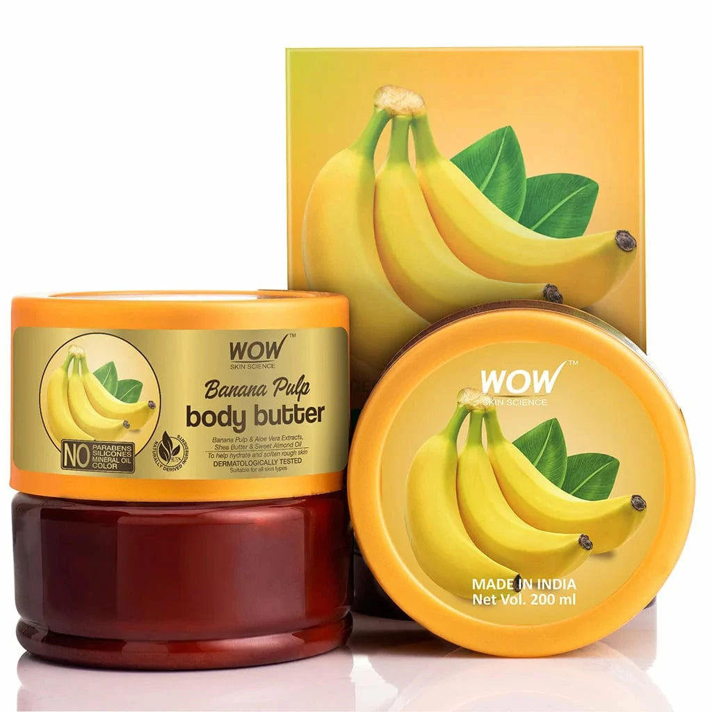 WOW Skin Science Bath & Body Banana Pulp Body Butter - No Parabens, Silicones, Mineral Oil & Color - 200 Ml