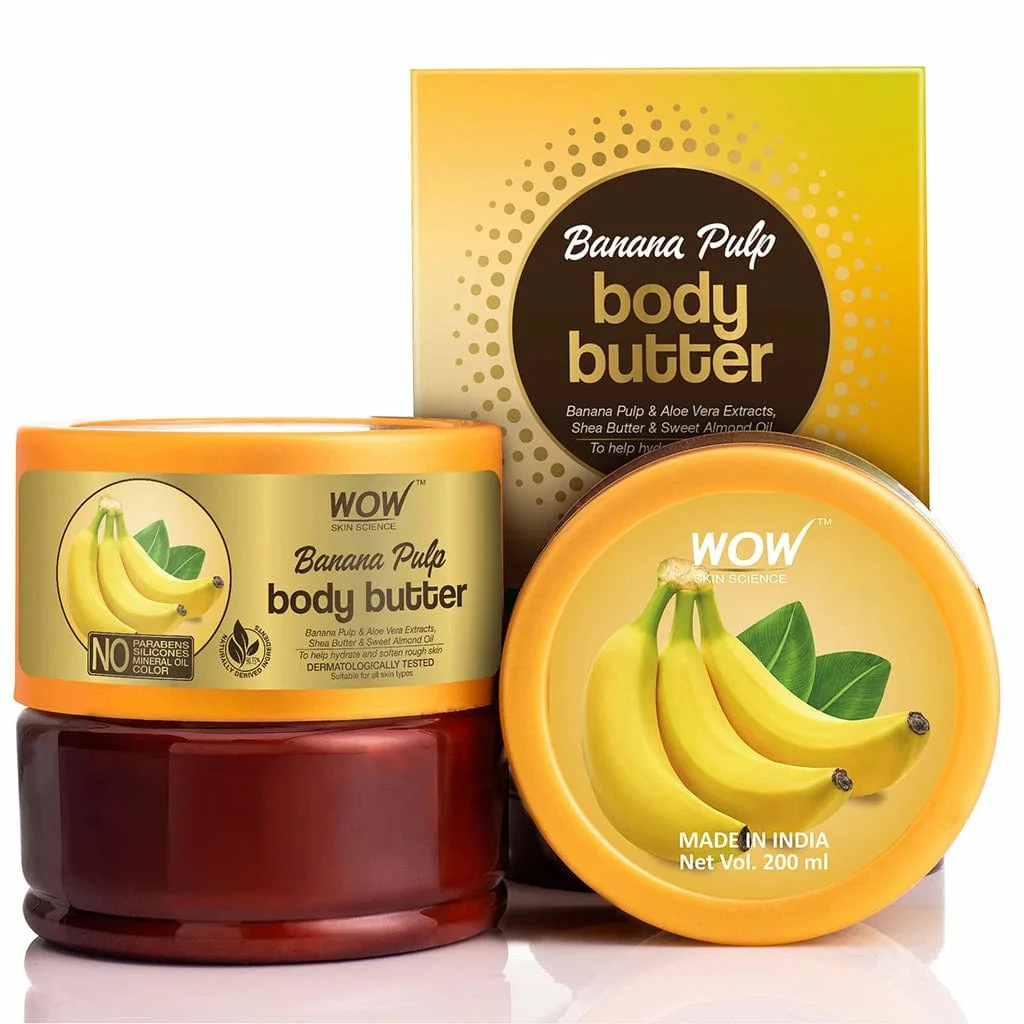 WOW Skin Science Bath & Body Banana Pulp Body Butter - No Parabens, Silicones, Mineral Oil & Color - 200 Ml