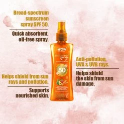 WOW Skin Science UV Water Transparent Sunscreen Spray SPF 50 - Quick Absorbing,Oil Free,Non Sticky-with Raspberry & Carrot Seed Extract - 100 Ml