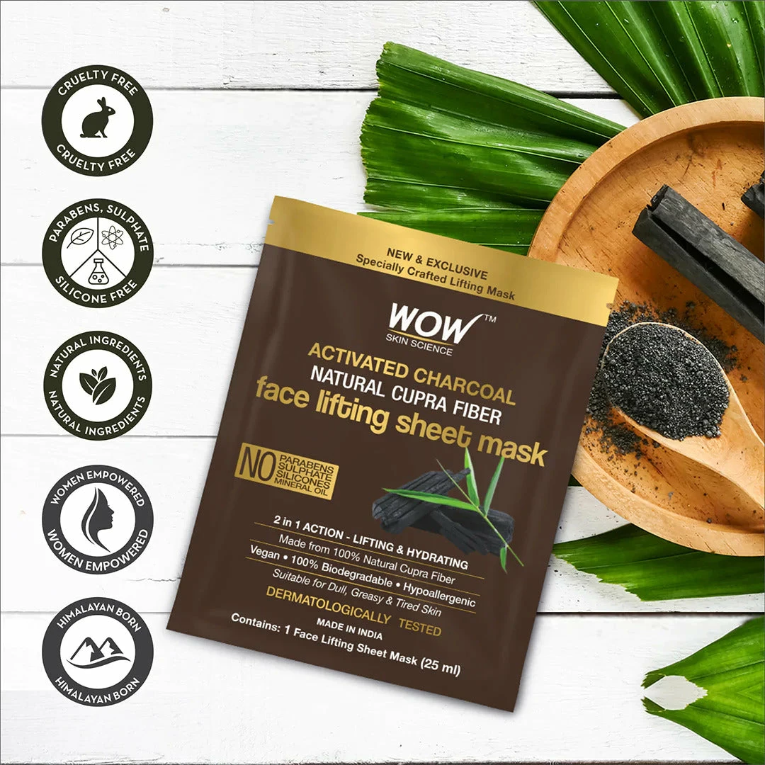 Wow Skin Science Activated Charcoal Face Lifting Sheet Mask - For Skin Purification And Skin Hydration