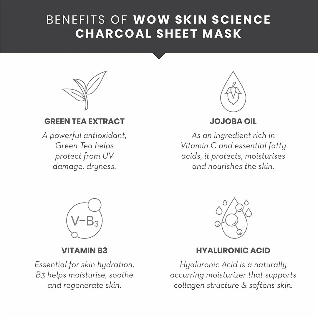 Wow Skin Science Activated Charcoal Face Lifting Sheet Mask - For Skin Purification And Skin Hydration