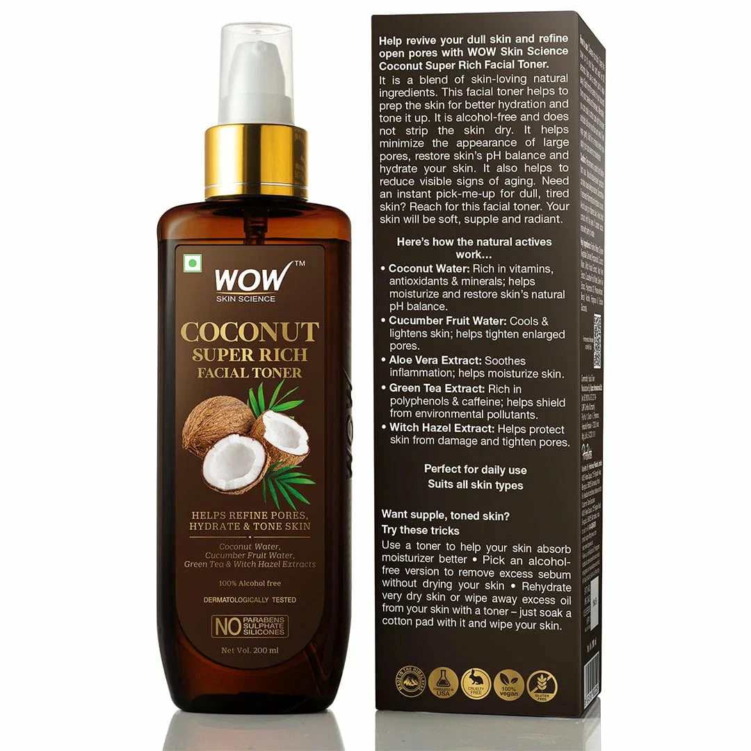 WOW Skin Science Coconut Super Rich Facial Toner For Hydrating & Toning Skin - For All Skin Types - No Parabens, Sulphate & Silicones