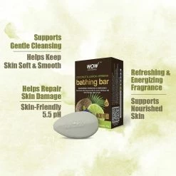 WOW Skin Science Coconut & Lemon Verbena Bathing Bar - With Coconut Oil & Lemon Verbena Oil - Pack Of 3