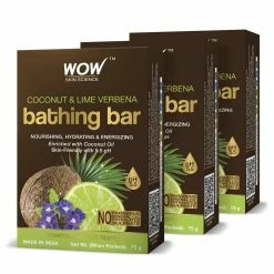 WOW Skin Science Coconut & Lemon Verbena Bathing Bar - With Coconut Oil & Lemon Verbena Oil - Pack Of 3