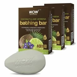 WOW Skin Science Coconut & Lemon Verbena Bathing Bar - With Coconut Oil & Lemon Verbena Oil - Pack Of 3