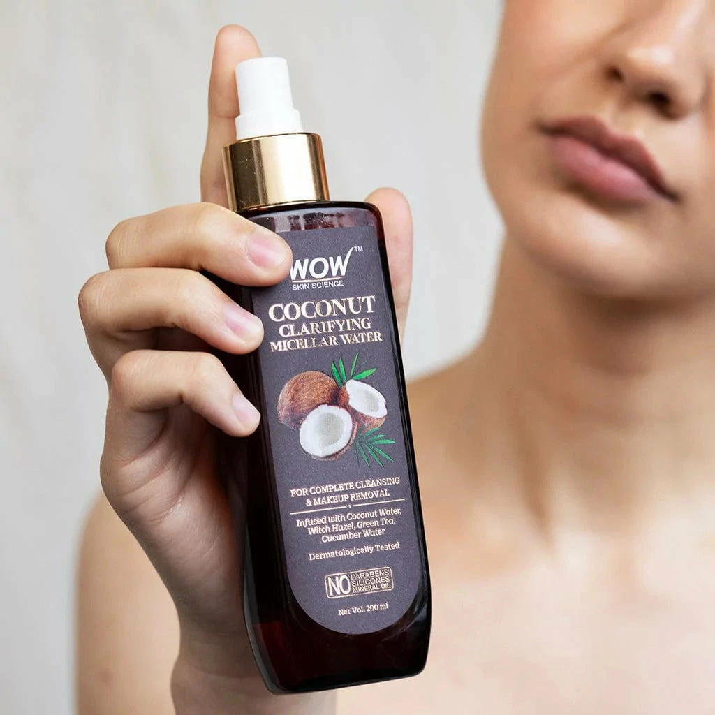 WOW Skin Science Coconut Clarifying Micellar Water For Complete Cleansing & Makeup Removal - For All Skin Types - No Parabens, Silicones & Mineral Oil