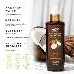 WOW Skin Science Coconut Clarifying Micellar Water For Complete Cleansing & Makeup Removal - For All Skin Types - No Parabens, Silicones & Mineral Oil