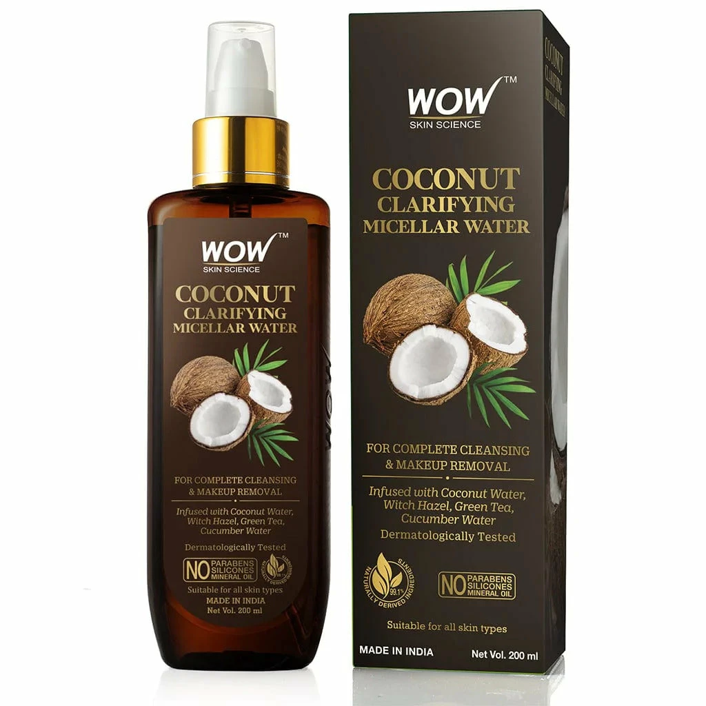 WOW Skin Science Coconut Clarifying Micellar Water For Complete Cleansing & Makeup Removal - For All Skin Types - No Parabens, Silicones & Mineral Oil