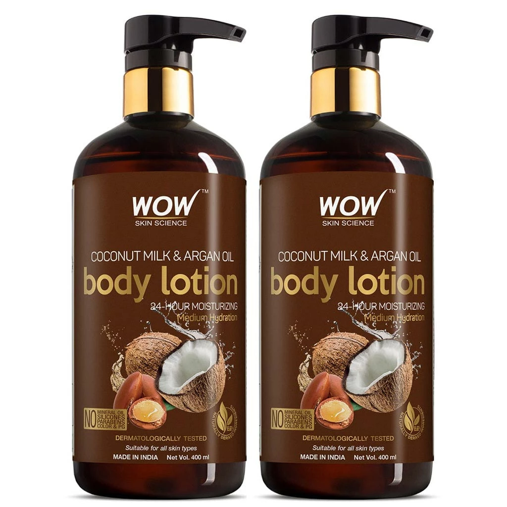 Wow Skin Science Bath & Body Coconut Milk & Argan Oil Body Lotion - Medium Hydration - No Mineral Oil, Parabens, Silicones, Color & PG