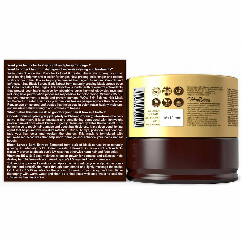 WOW Skin Science Black Spruce Bark Extract, Vitamin B5 & E Hair Mask For Colored & Treated Hair - 100 Ml