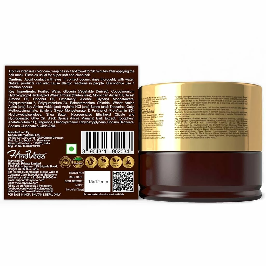 WOW Skin Science Black Spruce Bark Extract, Vitamin B5 & E Hair Mask For Colored & Treated Hair - 100 Ml