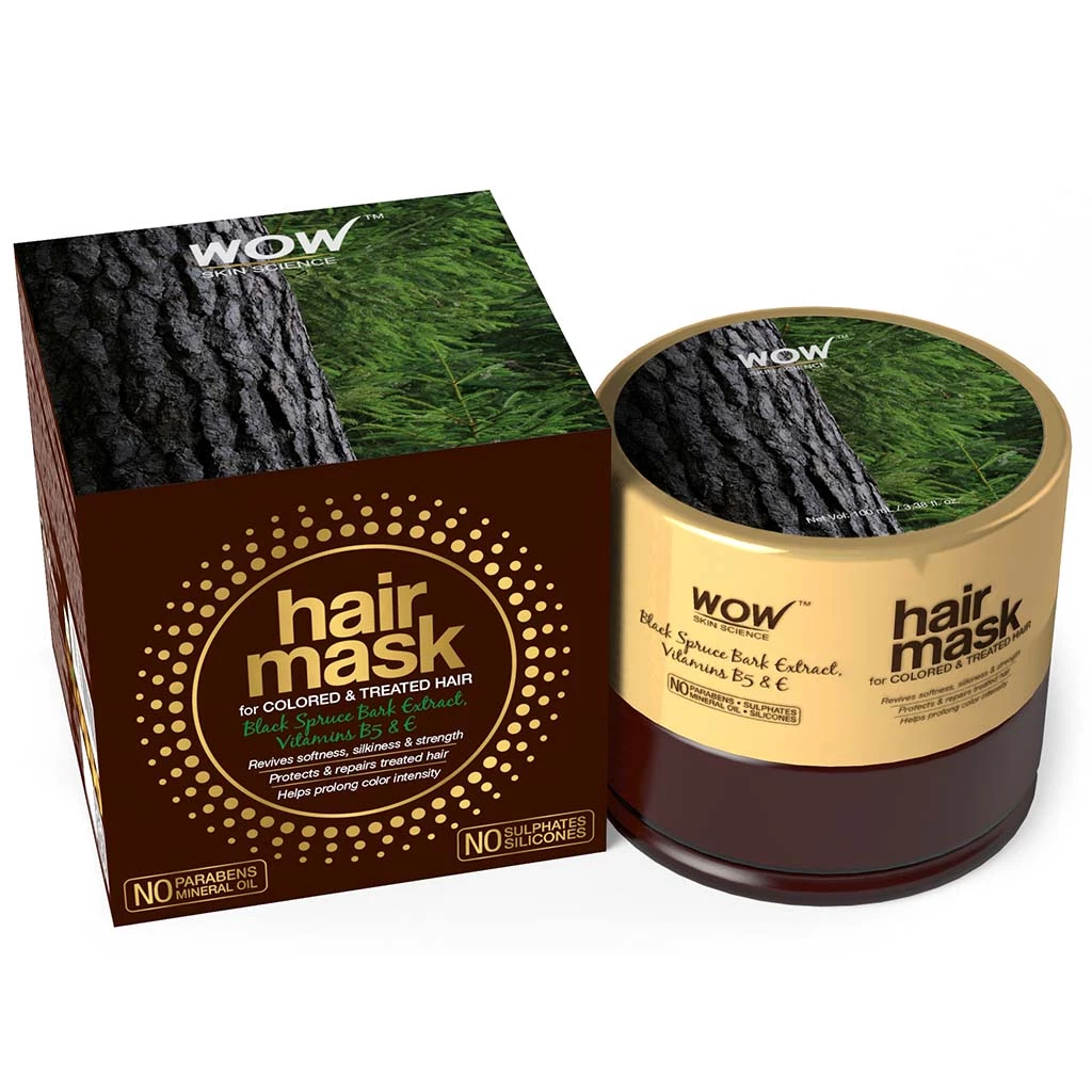 WOW Skin Science Black Spruce Bark Extract, Vitamin B5 & E Hair Mask For Colored & Treated Hair - 100 Ml