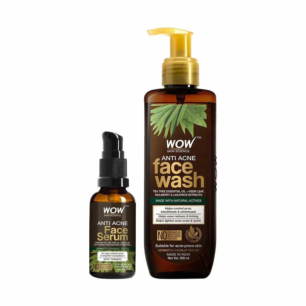 WOW Skin Science Anti Acne Face Serum + Anti Acne Face Wash - Net Vol. 230 Ml Combos