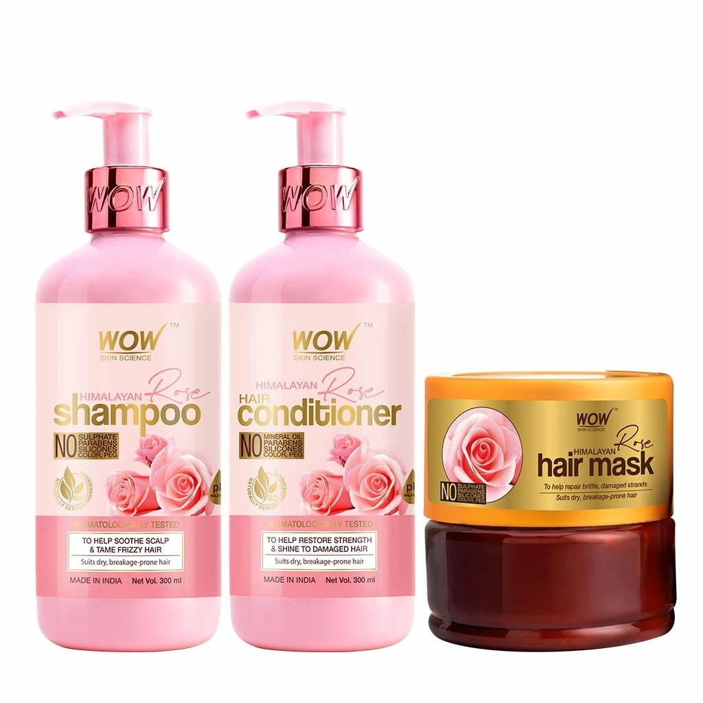 WOW Skin Science Himalayan Rose 3 Kit (Shampoo + Conditioner + Hair Mask) - Net Vol. 800 Ml Combos
