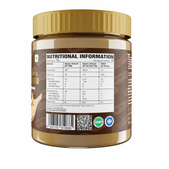 WOW Skin Science Crunchy Unsweetened Peanut Butter - 500 GM