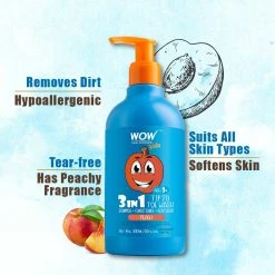 WOW Skin Science Mother & Child Kids Tip To Toe Wash - Shampoo - Conditioner - Body Wash - No Parabens, Sulphate, Silicones, Mineral Oil Or Color - Peach - 300 Ml