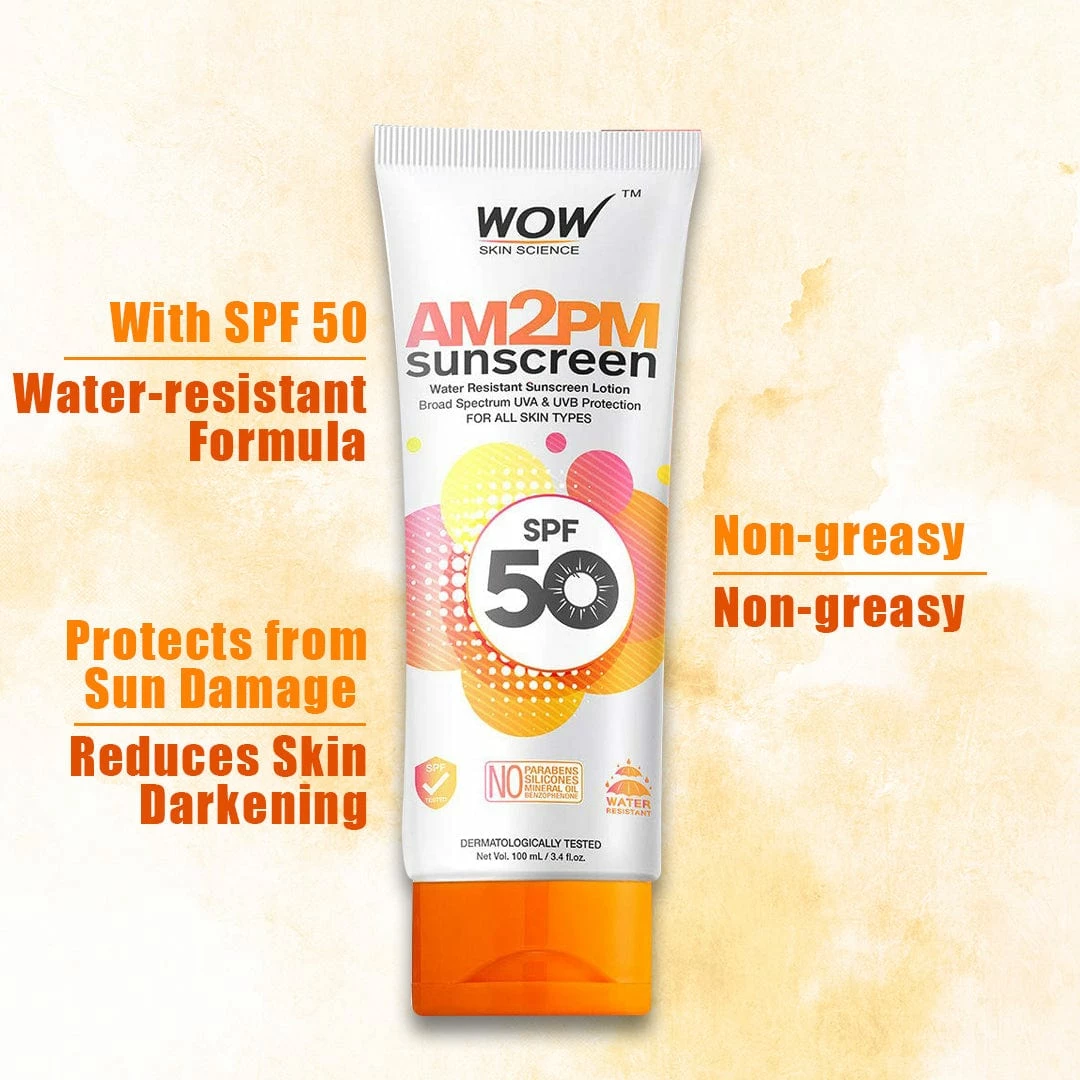 WOW Skin Science AM2PM SPF50 Water Resistant No Parabens & Mineral Oil Sunscreen Lotion - 100 Ml
