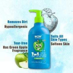 WOW Skin Science Mother & Child Kids Tip To Toe Wash - Shampoo - Conditioner - Body Wash - No Sulphates & Parabens - Green Apple - 300 Ml