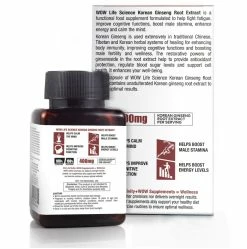 WOW Life Science Korean Ginseng Root Extract Capsules - 400 MG - 60 Vegetarian Caps