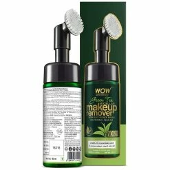 WOW Skin Science Make Up Remover Green Tea Makeup Remover With Built-In Face Brush (MICELLAR) - No Parabens, Sulphate, Silicones, Mineral Oil, Color - 150mL