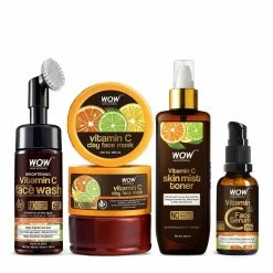 WOW Skin Science Vitamin C Face Wash With Brush + Vitamin C Clay Mask + Vitamin C Toner + Vitamin C Serum - Get That Glow Kit With Vitamin C, Lemon, Orange, Jojoba Oils, Ferulic Acid, And Aloe Vera Extracts