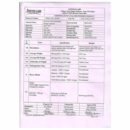 WOW Life Science Krill Oil Capsules - Enriched With EPA, DHA & Astaxanthin - 500mg Krill Oil - 30 Softgel Capsules