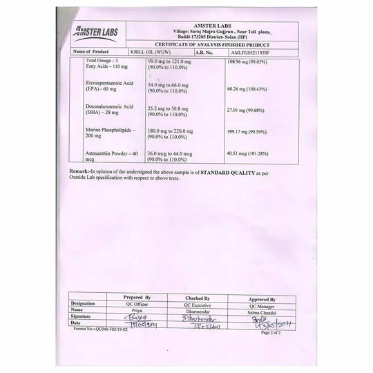 WOW Life Science Krill Oil Capsules - Enriched With EPA, DHA & Astaxanthin - 500mg Krill Oil - 30 Softgel Capsules
