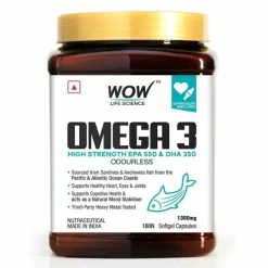 WOW Life Science Omega-3 Fish Oil 1300mg High Strength Capsules With 550mg EPA + 350mg DHA Nutrition