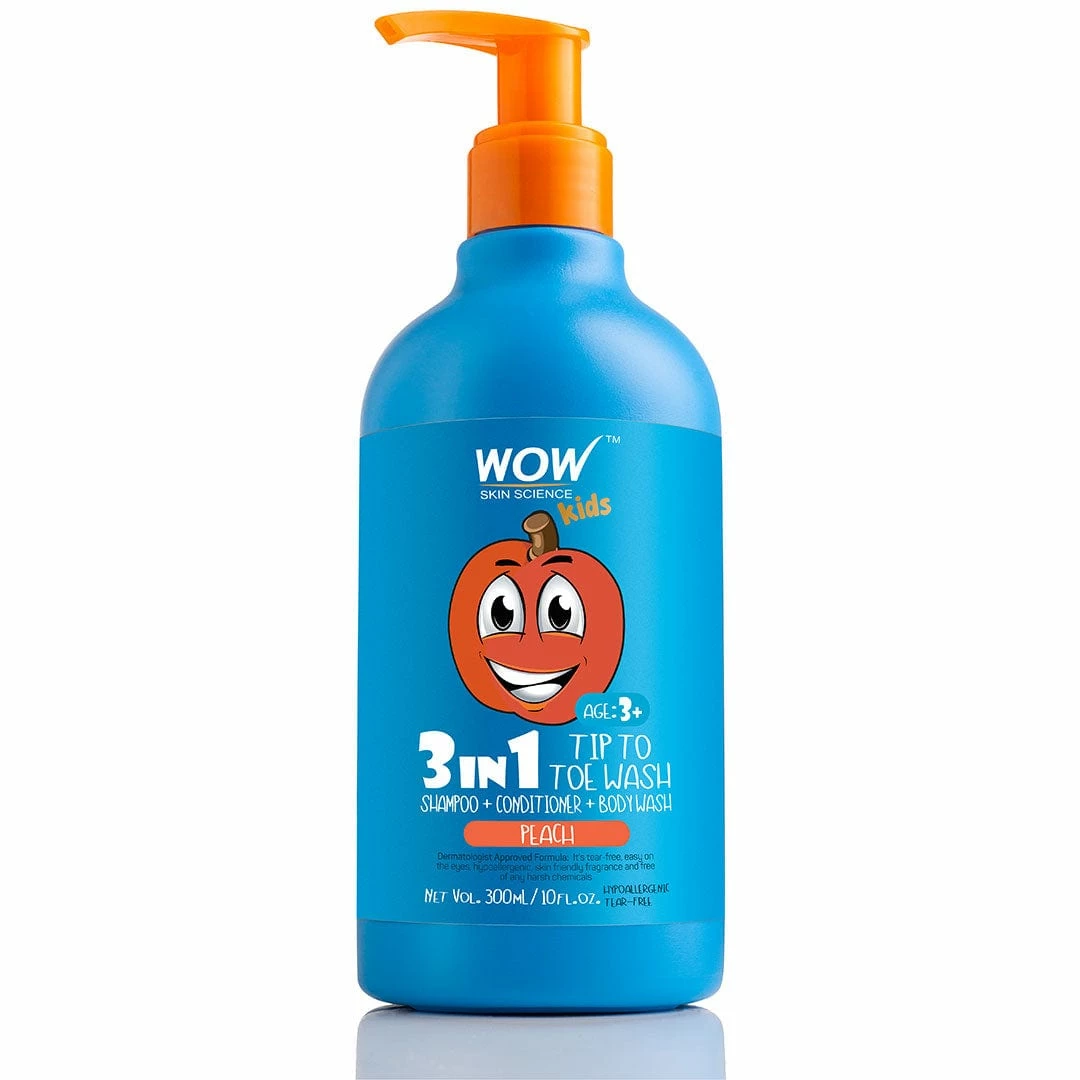 WOW Skin Science Mother & Child Kids Tip To Toe Wash - Shampoo - Conditioner - Body Wash - No Parabens, Sulphate, Silicones, Mineral Oil Or Color - Peach - 300 Ml