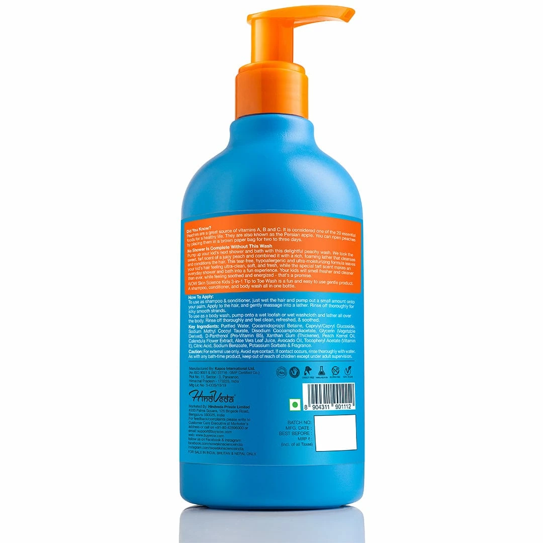 WOW Skin Science Mother & Child Kids Tip To Toe Wash - Shampoo - Conditioner - Body Wash - No Parabens, Sulphate, Silicones, Mineral Oil Or Color - Peach - 300 Ml