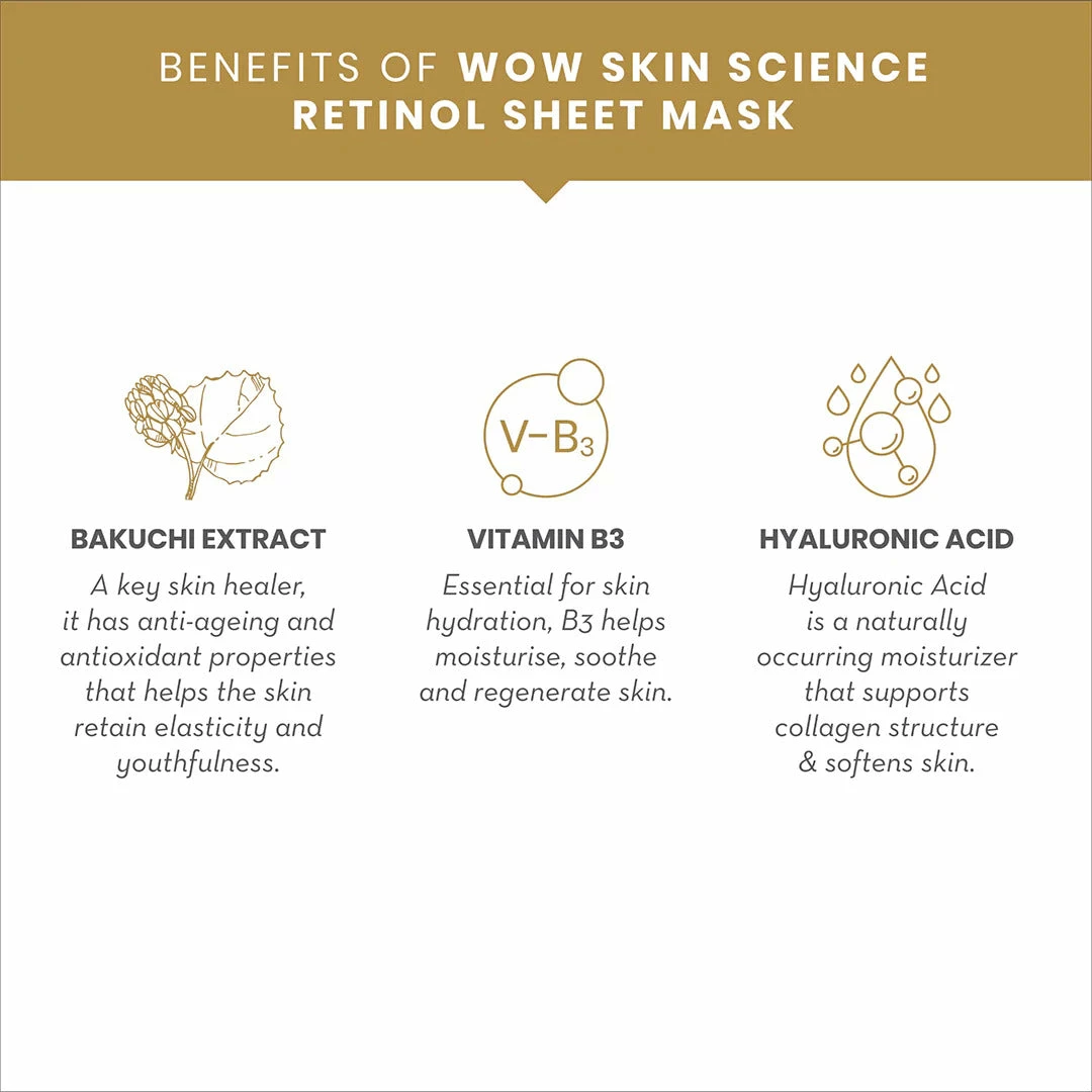 WOW Skin Science Retinol Natural Cupra Fiber Face Lifting Sheet Mask - Boosts Collagen, Reduces Fine Lines & Even Out Complexion