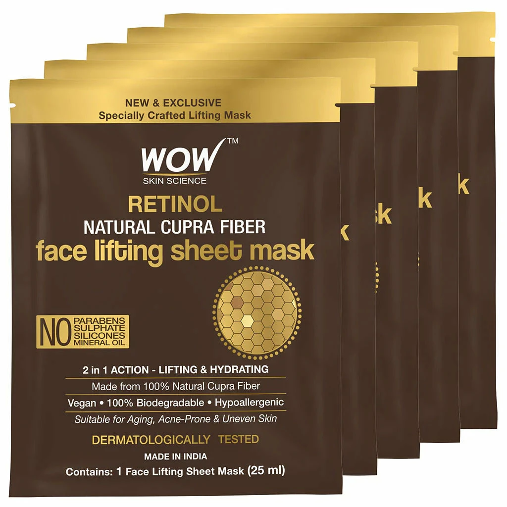 WOW Skin Science Retinol Natural Cupra Fiber Face Lifting Sheet Mask - Boosts Collagen, Reduces Fine Lines & Even Out Complexion