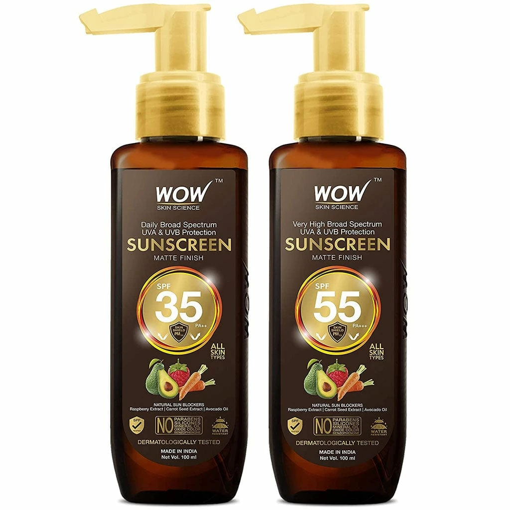 WOW Skin Science Sunscreen Matte Finish - SPF 35 PA++ & SPF 55 Pa+++ Combo Pack - UVA &UVB Protection - Quick Absorb - No Parabens, Silicones, Mineral Oil, Oxide, Color & Benzophenone - 200 Ml