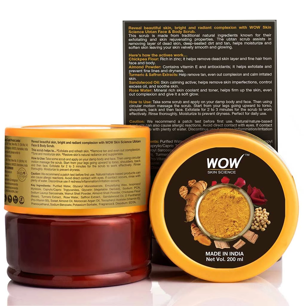 WOW Skin Science Ubtan Face & Body Scrub For Tan Removal & Glowing Skin - 200 Ml