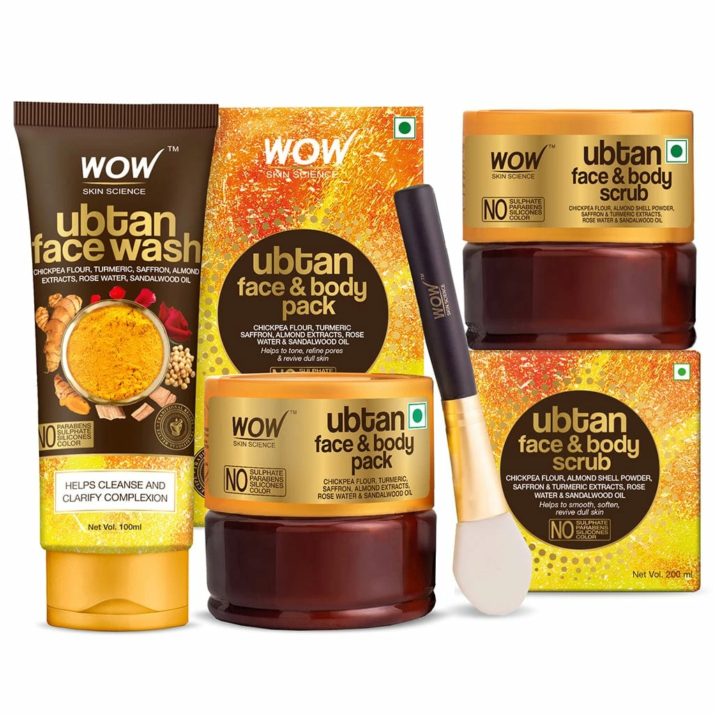 Wow Skin Science Ultimate Ubtan Skin Care Kit - Face Wash + Body Pack + Scrub
