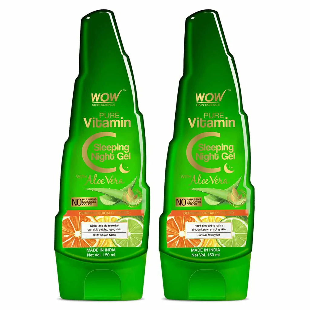 WOW Skin Science Pure Vitamin C Sleeping Night Gel With Aloe Vera - Night Time Aid To Revive Dry, Dull & Aging Skin - Non Sticky - Light & Quick Absorbing - No Parabens, Silicones & Color